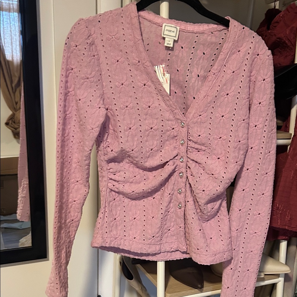 Anthropologie Light Pink Textured Button-Down Shirt